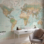 Geometric Continents Map Blue Green Wall Mural