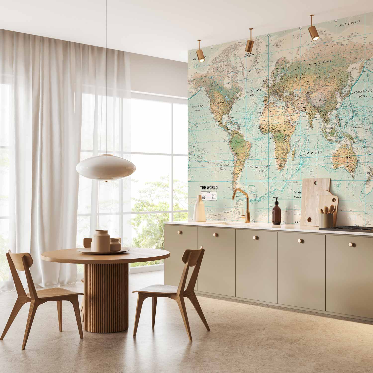 Geometric Continents Map Blue Green Wall Mural