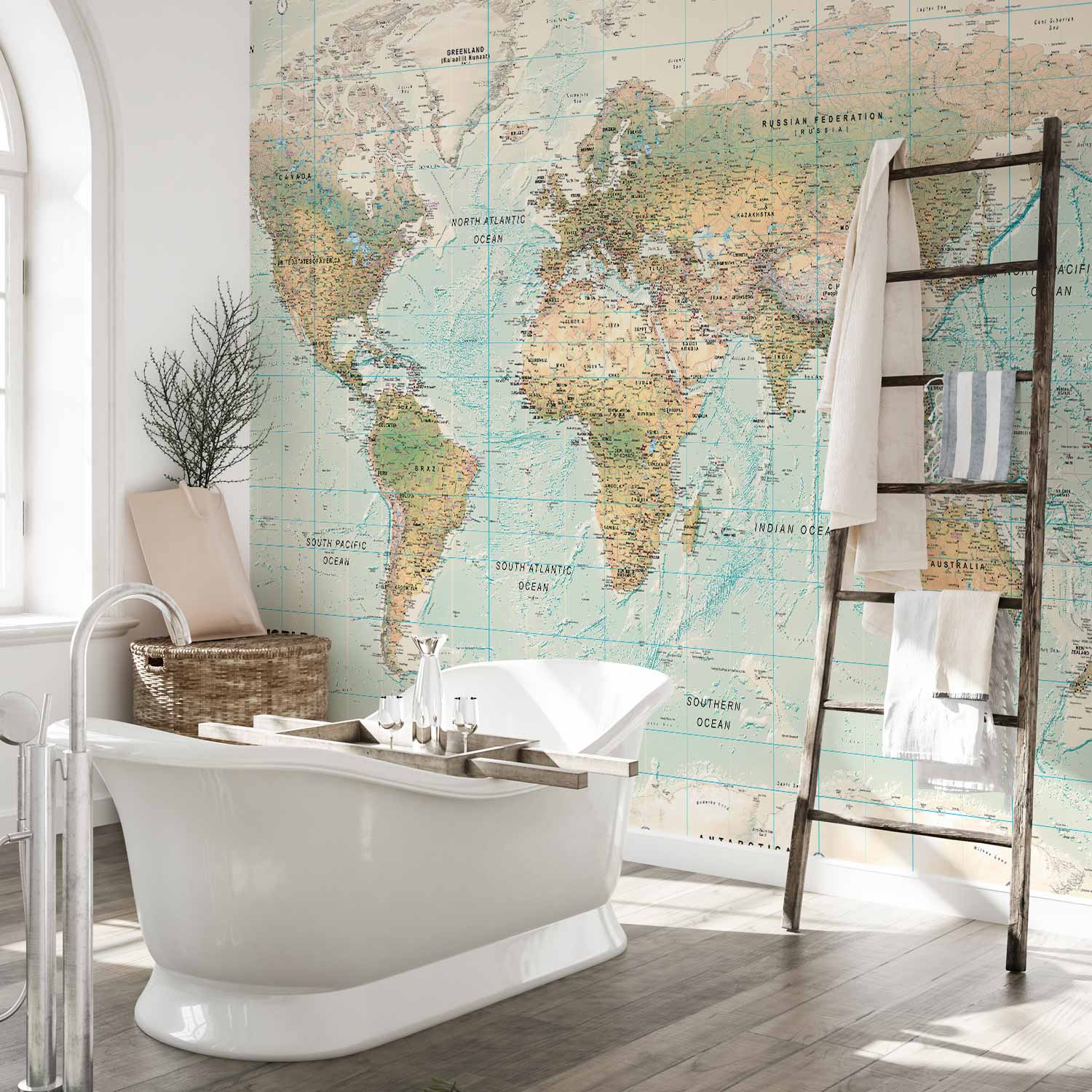 Geometric Continents Map Blue Green Wall Mural