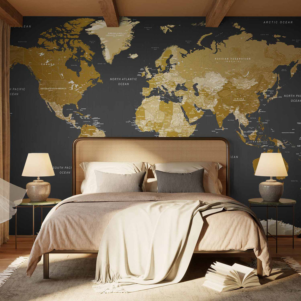 Modern Grey World Map Wall Mural