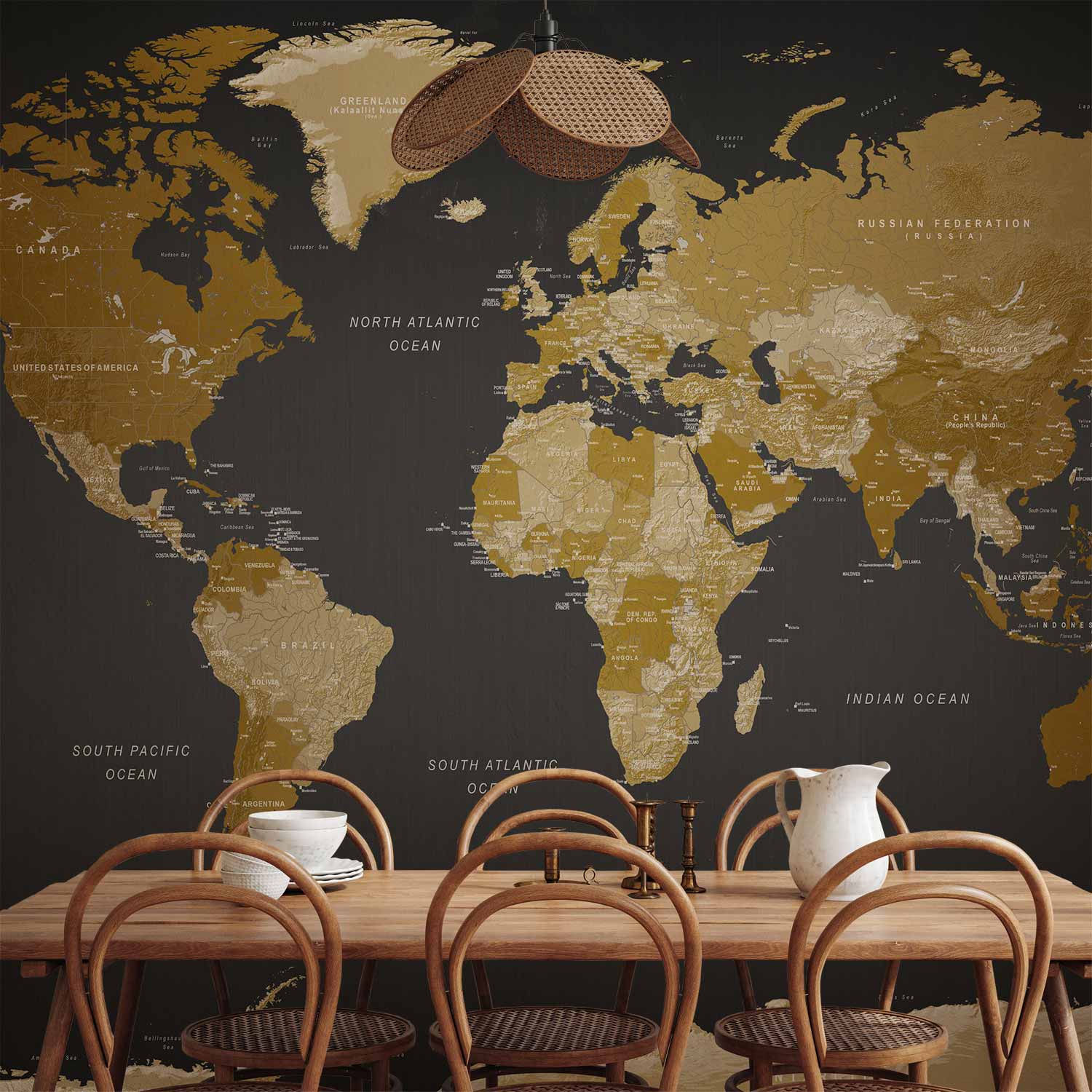 Modern Grey World Map Wall Mural