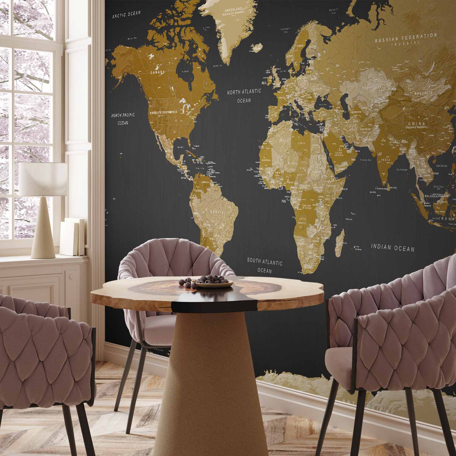 Modern Grey World Map Wall Mural
