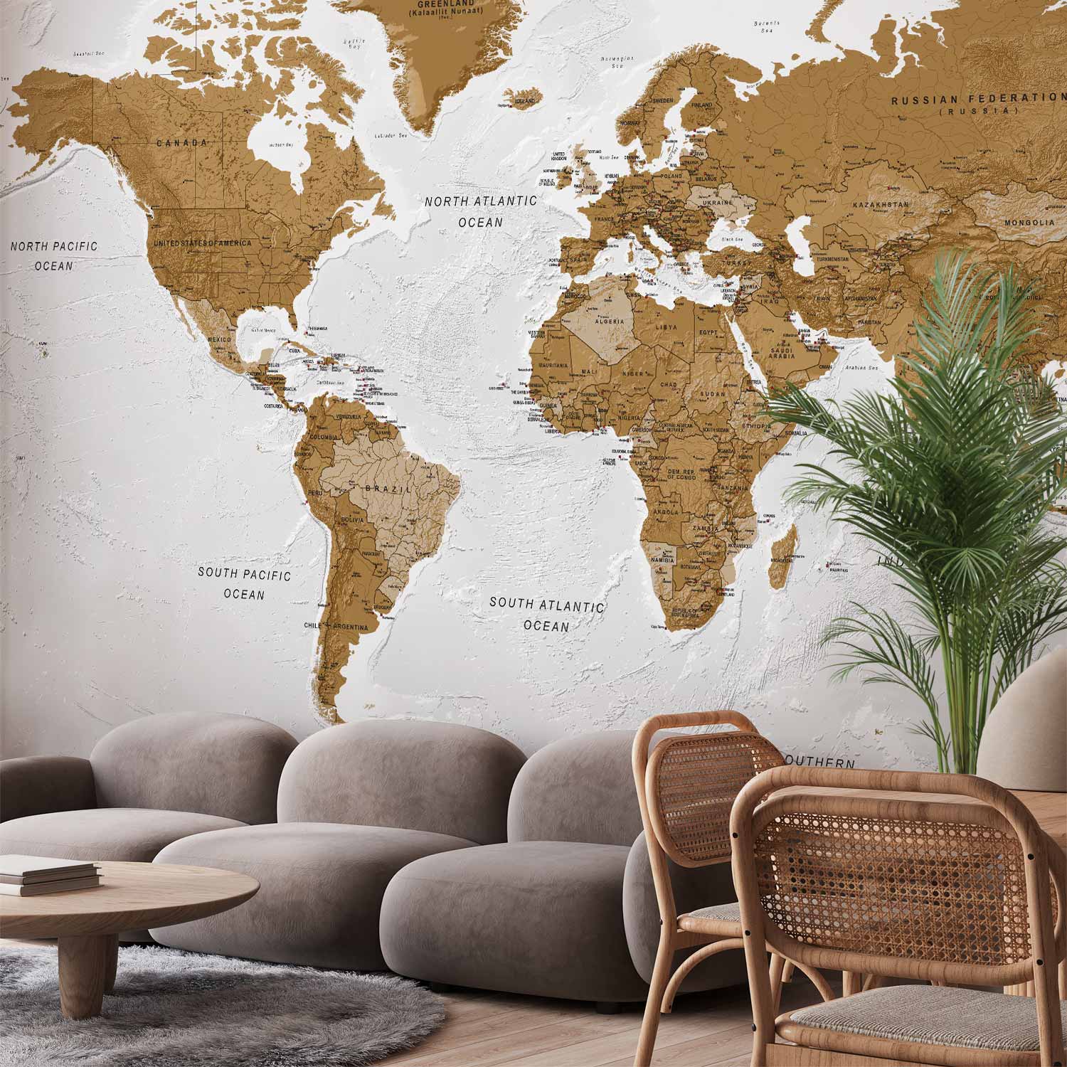 World Map White Oceans Wall Mural