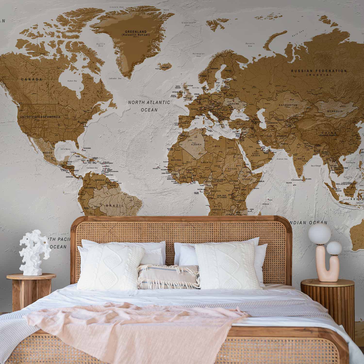 World Map White Oceans Wall Mural