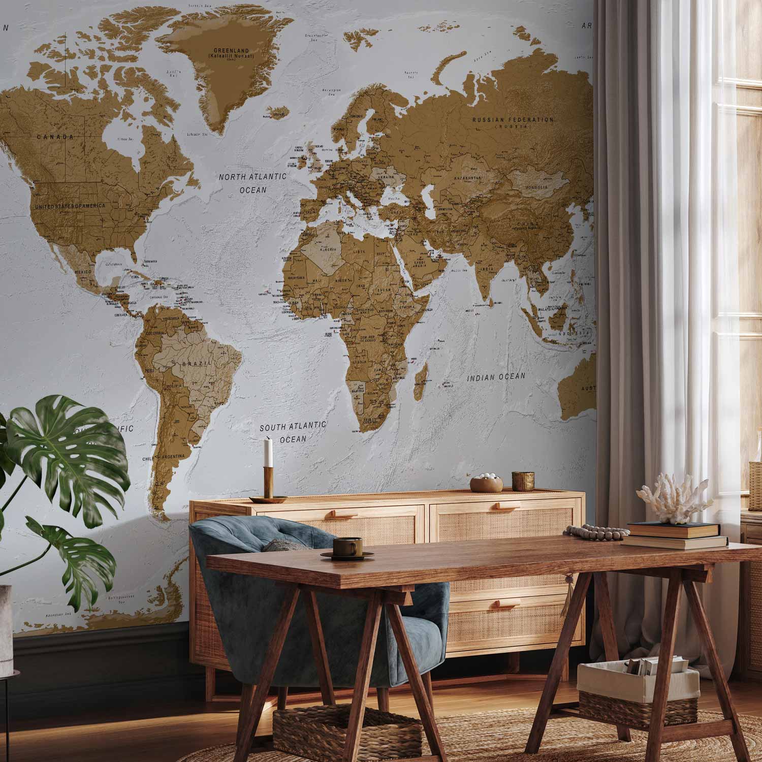 World Map White Oceans Wall Mural