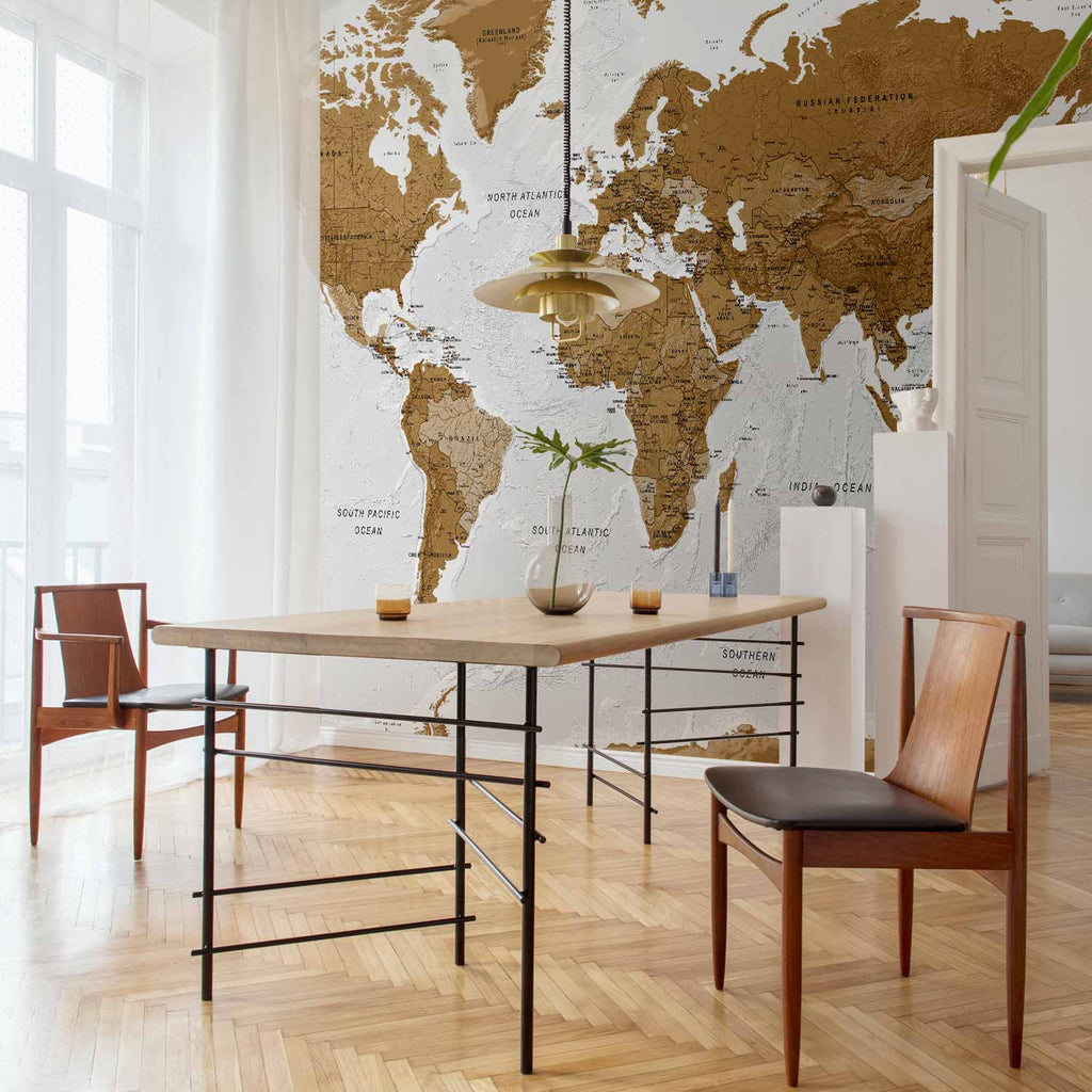 World Map White Oceans Wall Mural