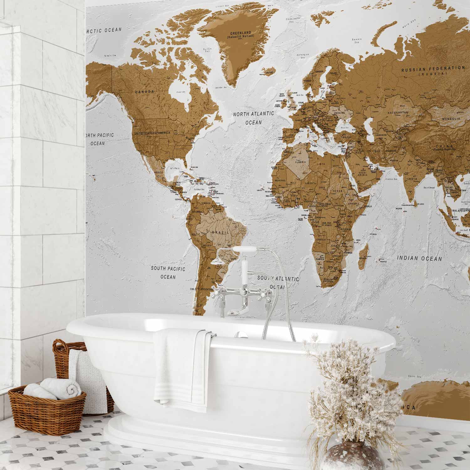 World Map White Oceans Wall Mural