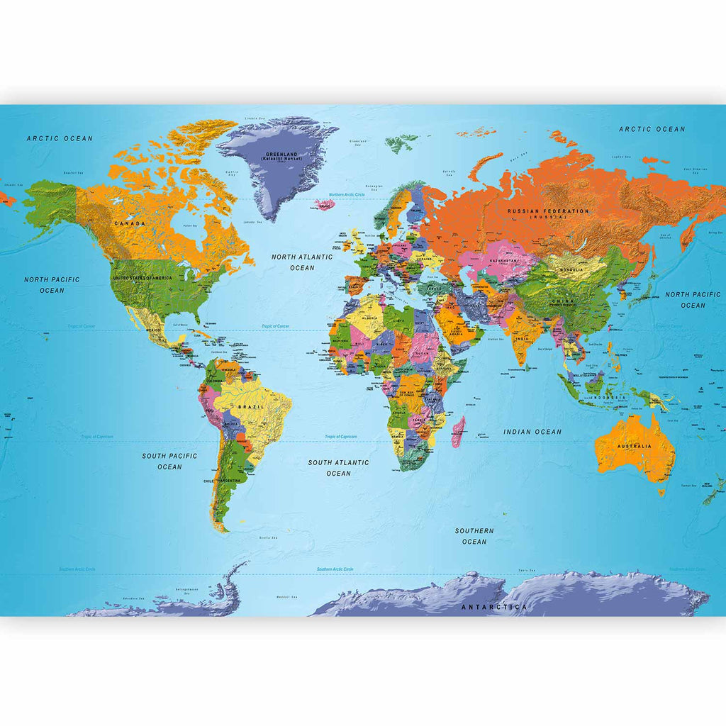 Colourful World Map Geography Wall Mural