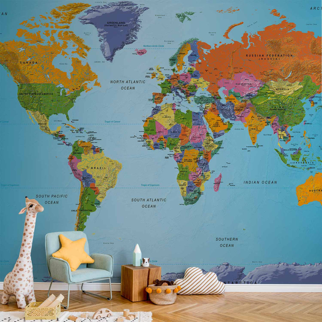 Colourful World Map Geography Wall Mural
