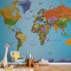 Colourful World Map Geography Wall Mural
