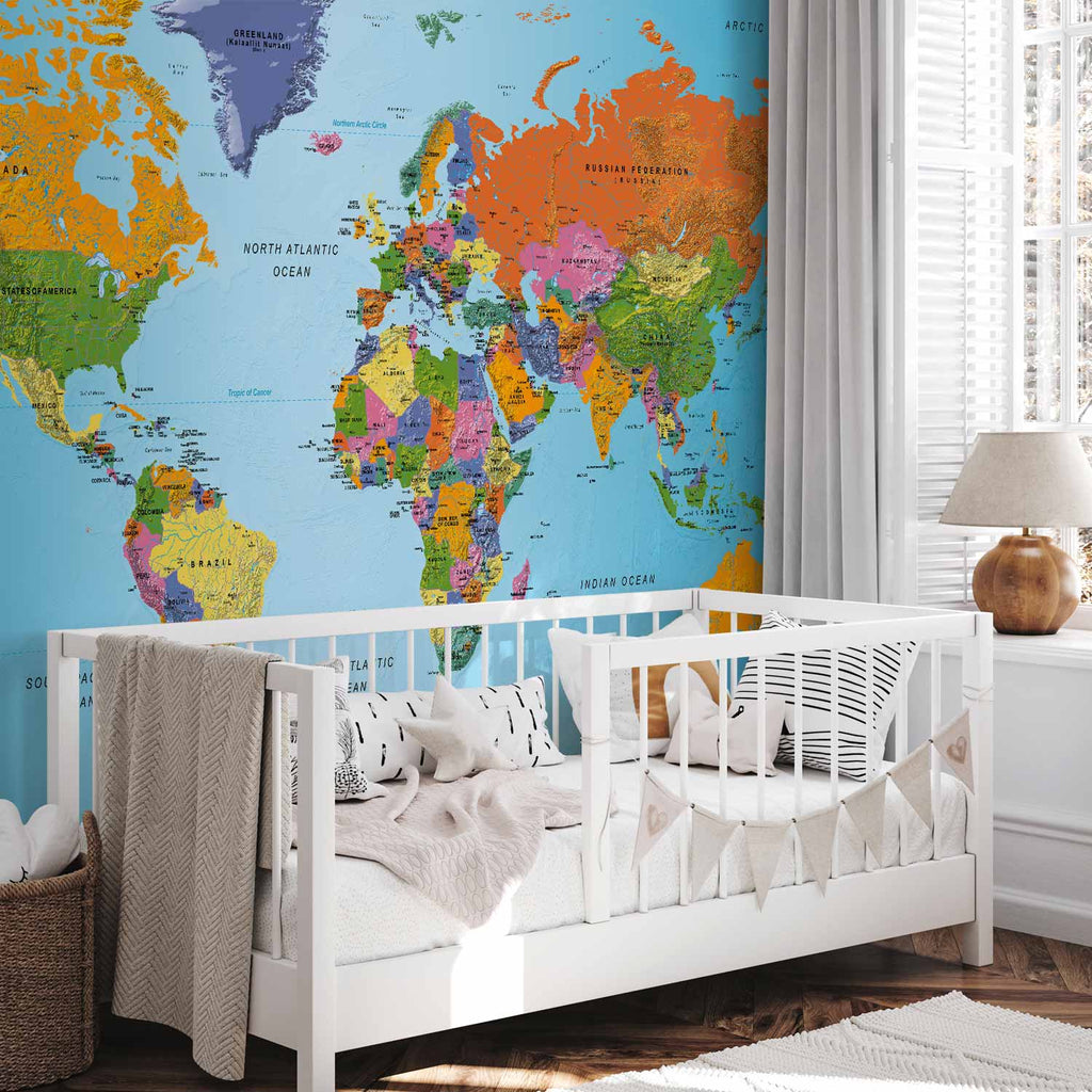 Colourful World Map Geography Wall Mural