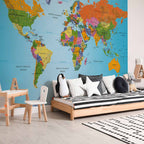 Colourful World Map Geography Wall Mural