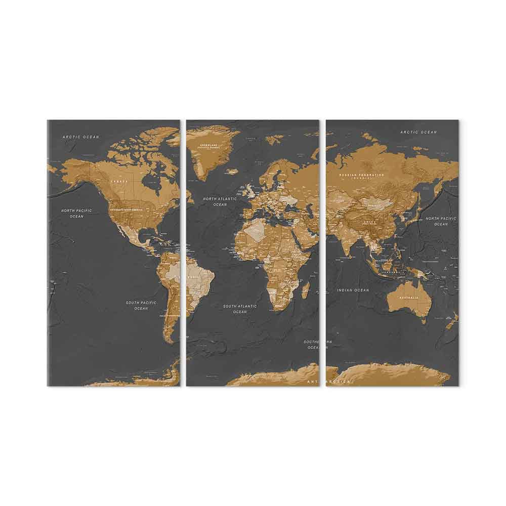 Modern Grey World Map Canvas Print