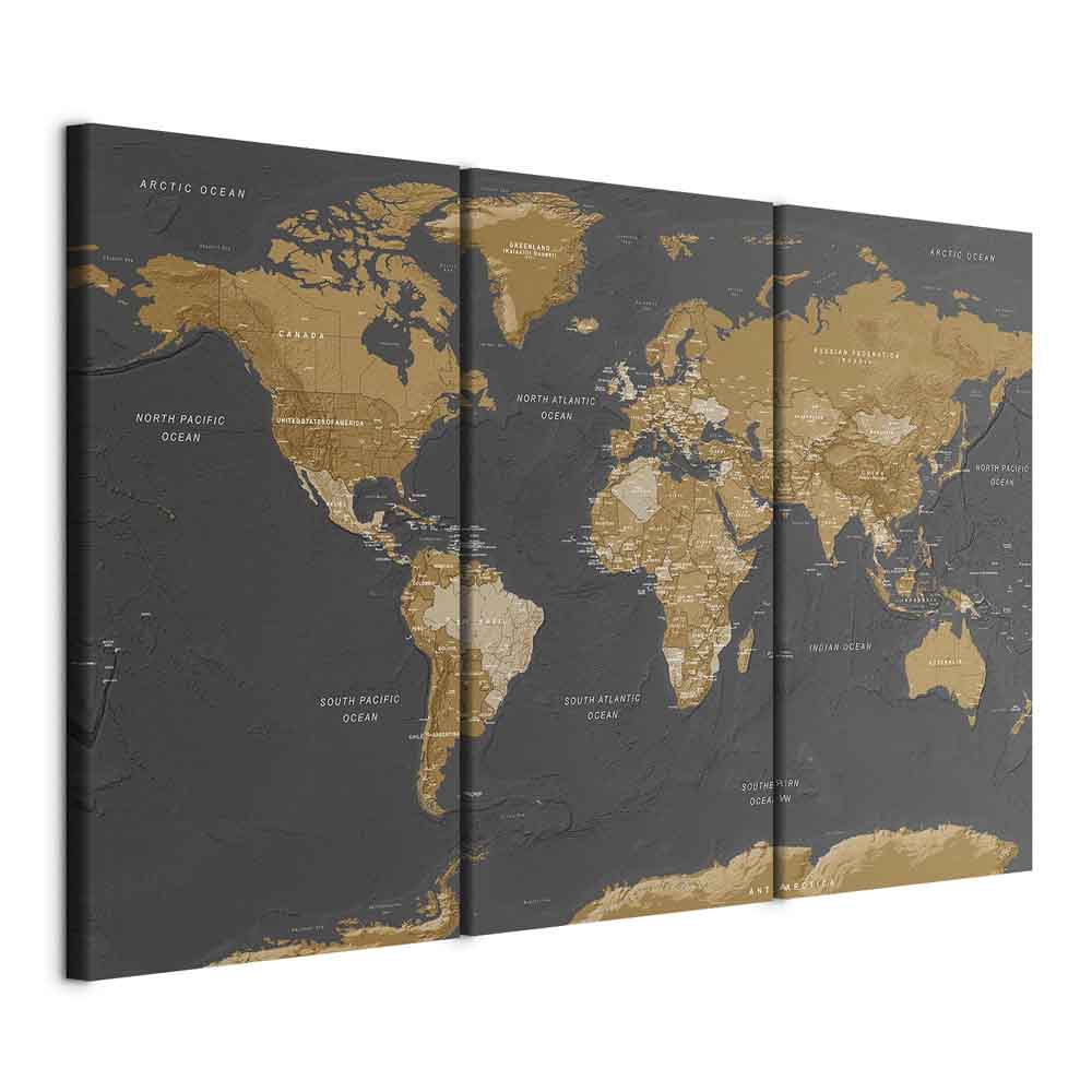 Modern Grey World Map Canvas Print