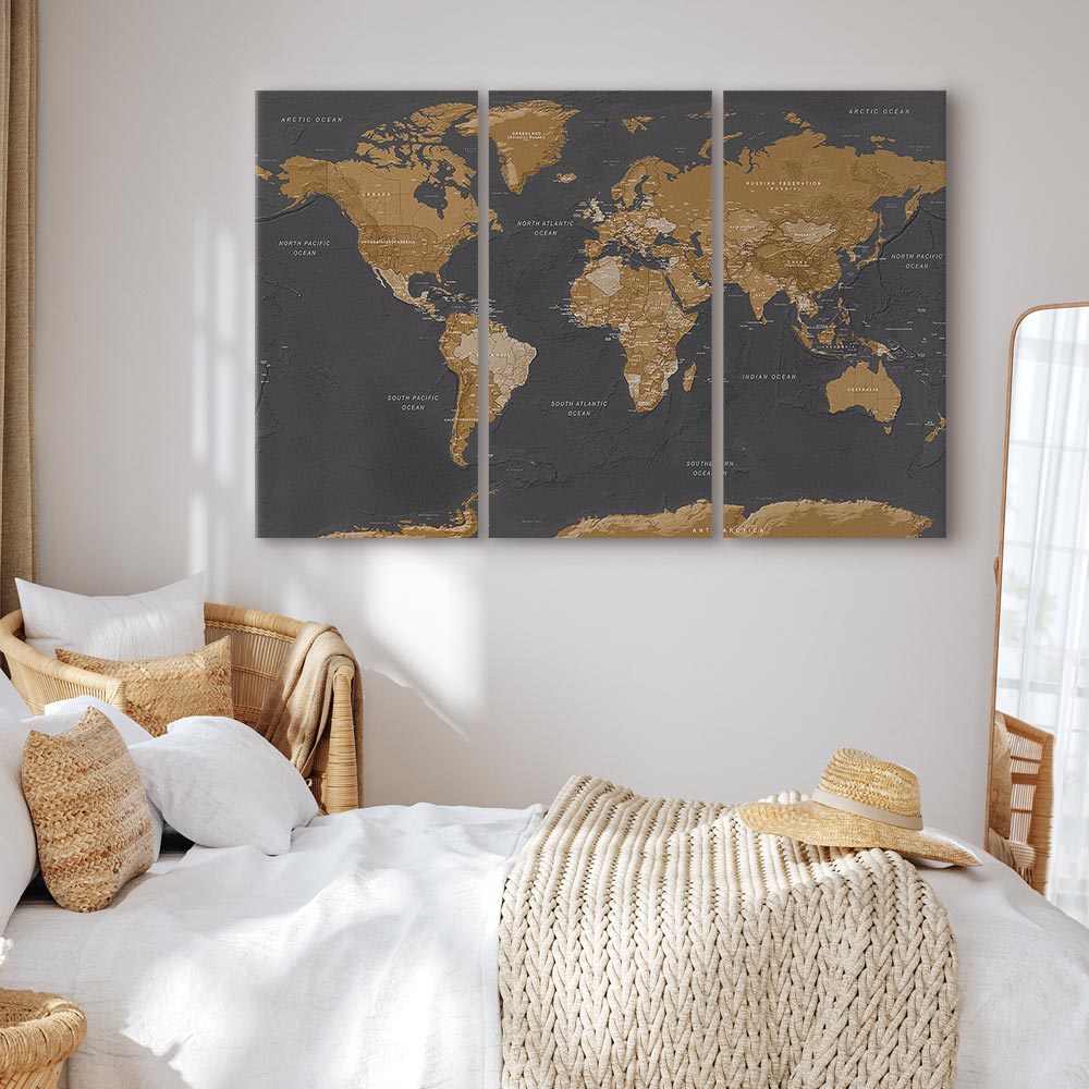 Modern Grey World Map Canvas Print