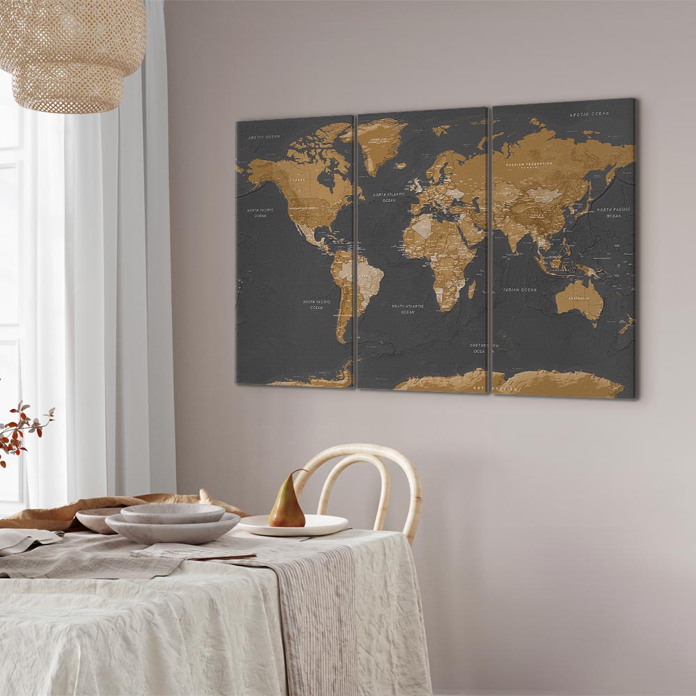 Modern Grey World Map Canvas Print