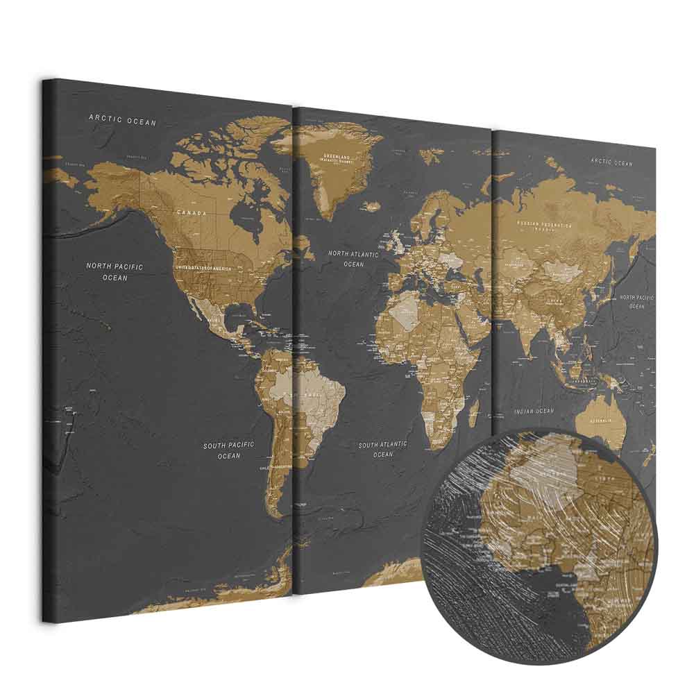 Modern Grey World Map Canvas Print