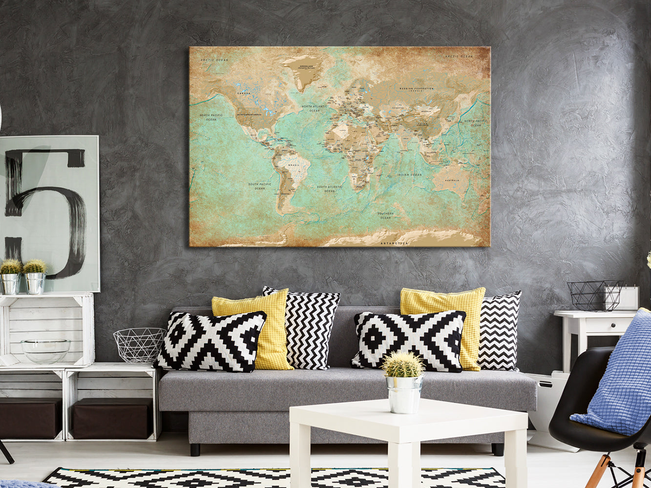 Celadon Vintage World Map Decorative Pinboard