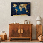 Dark Blue World Map Canvas Print
