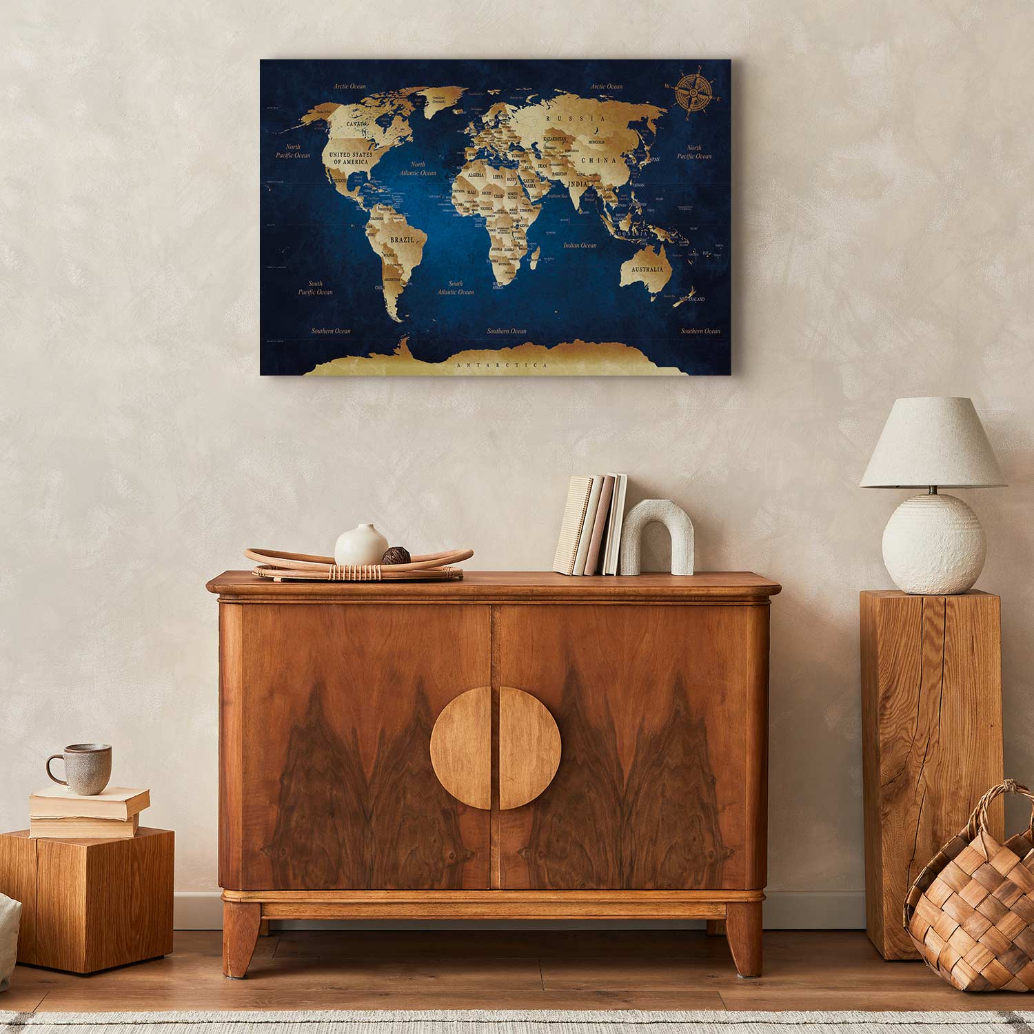 Dark Blue World Map Canvas Print