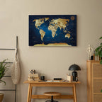 Dark Blue World Map Canvas Print