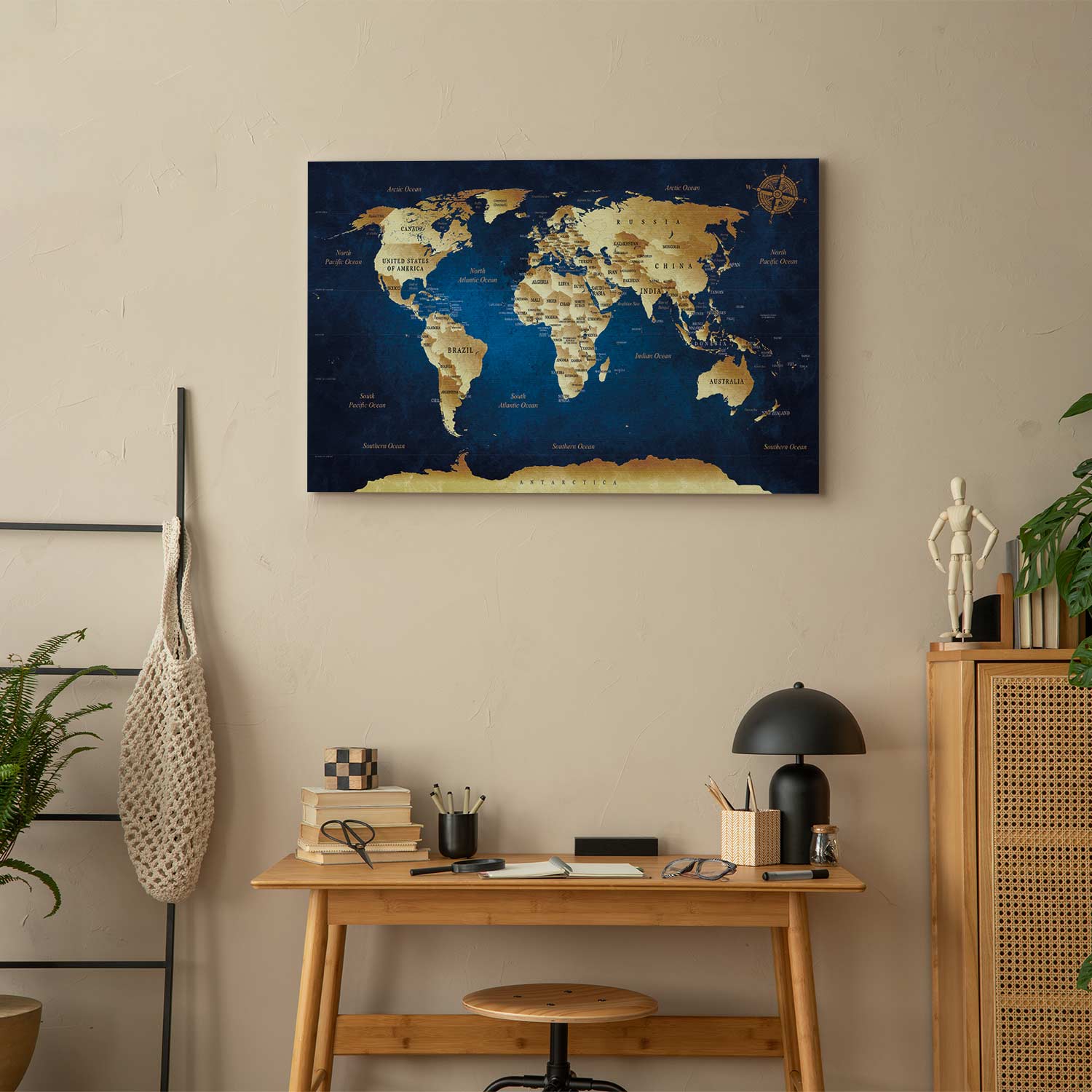 Dark Blue World Map Canvas Print