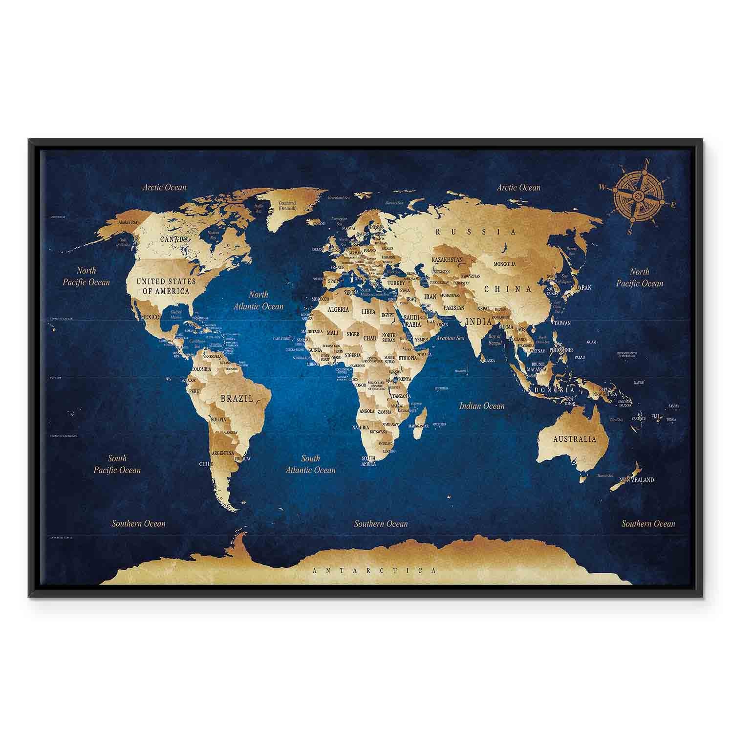 Dark Blue World Map Canvas Print
