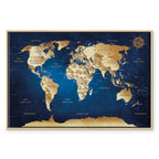 Dark Blue World Map Canvas Print