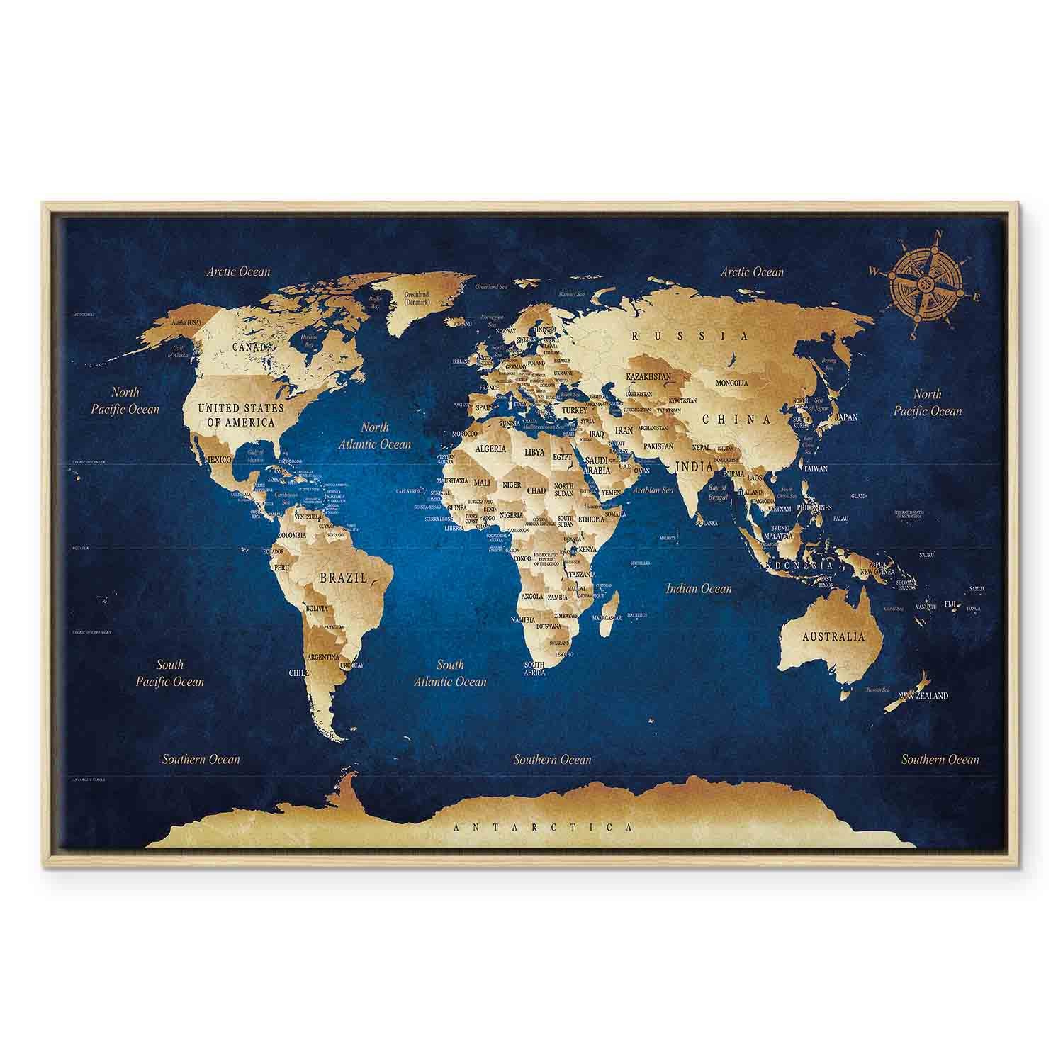 Dark Blue World Map Canvas Print