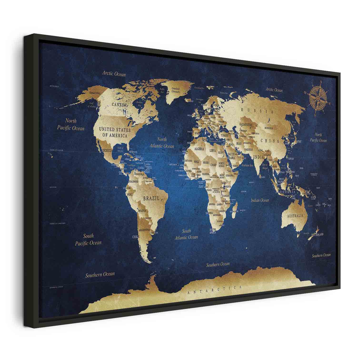 Dark Blue World Map Canvas Print