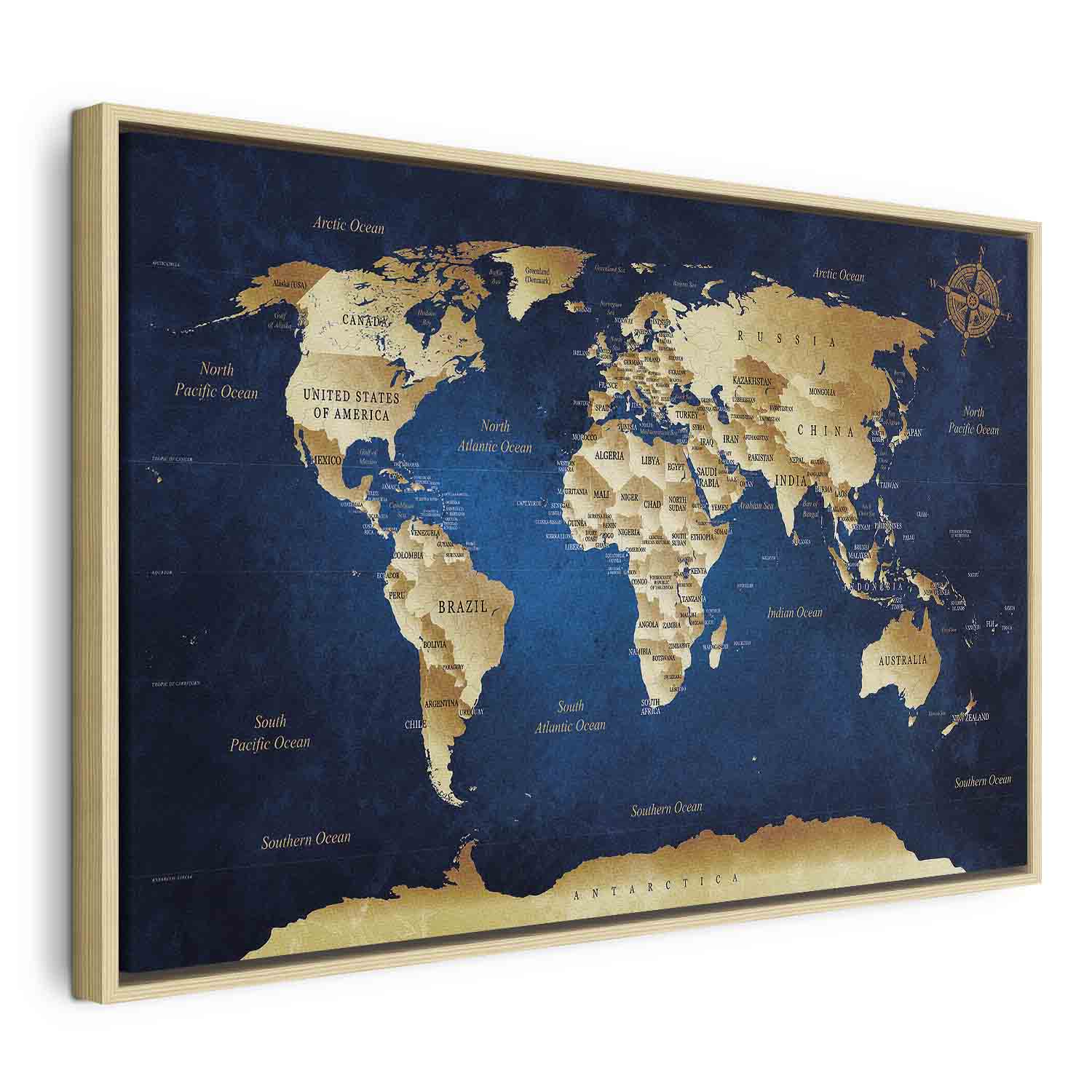 Dark Blue World Map Canvas Print