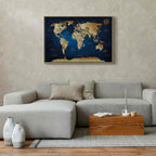 Dark Blue World Map Canvas Print