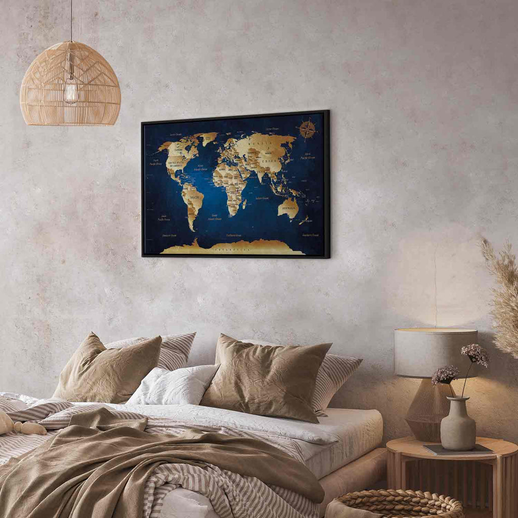 Dark Blue World Map Canvas Print