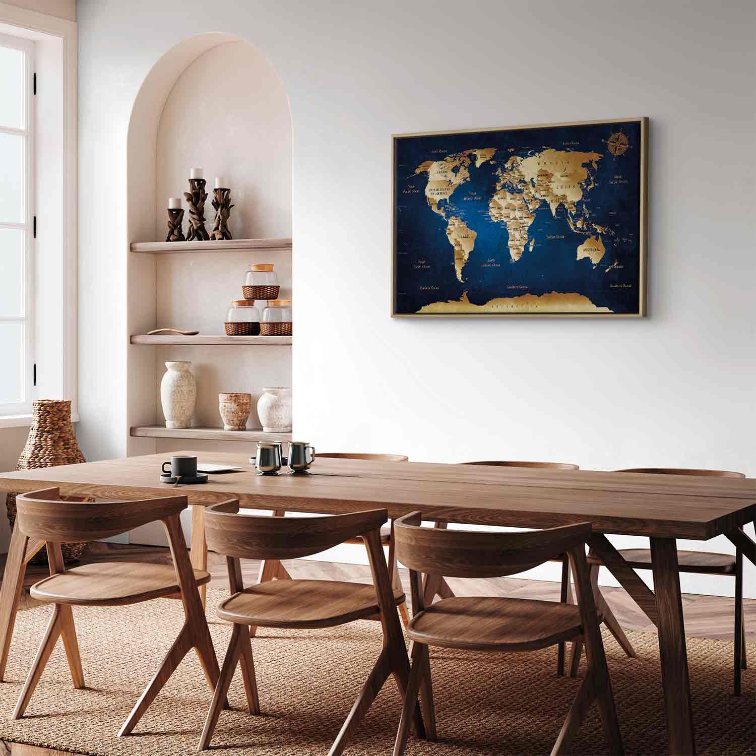 Dark Blue World Map Canvas Print