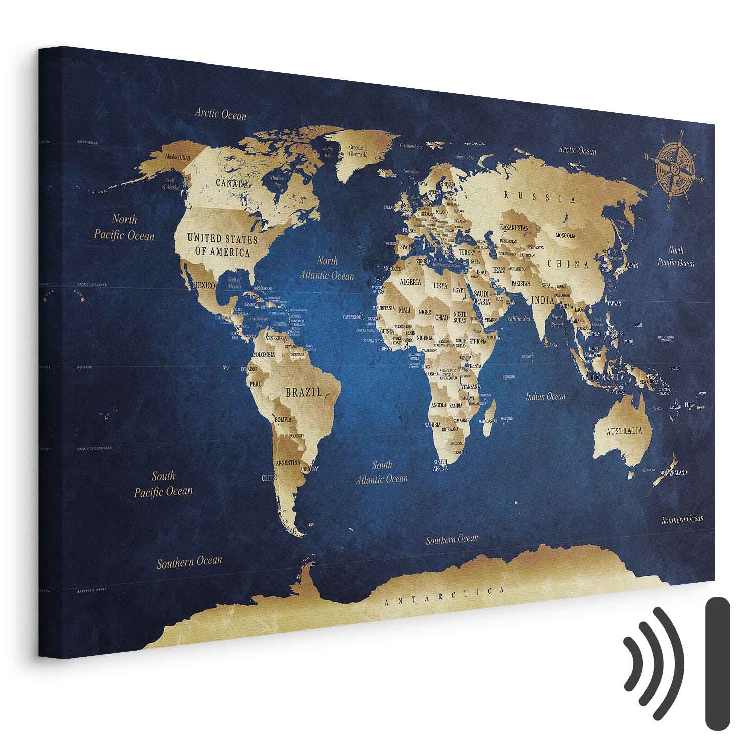Dark Blue World Map Canvas Print