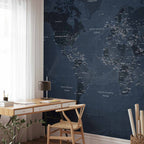 Blue World Map Wall Mural