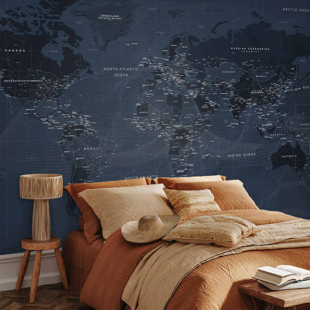 Blue World Map Wall Mural