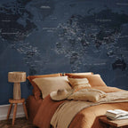 Blue World Map Wall Mural