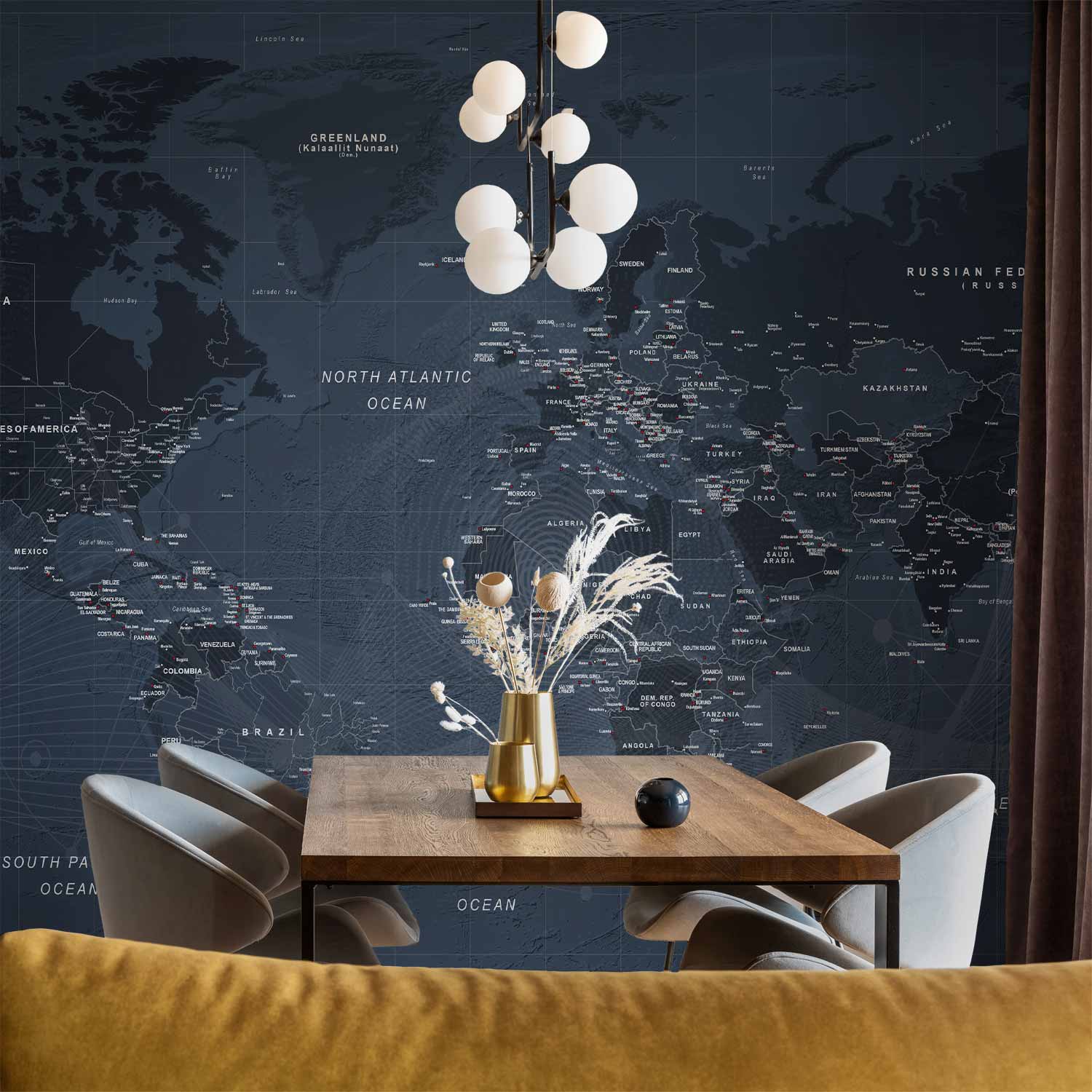Blue World Map Wall Mural