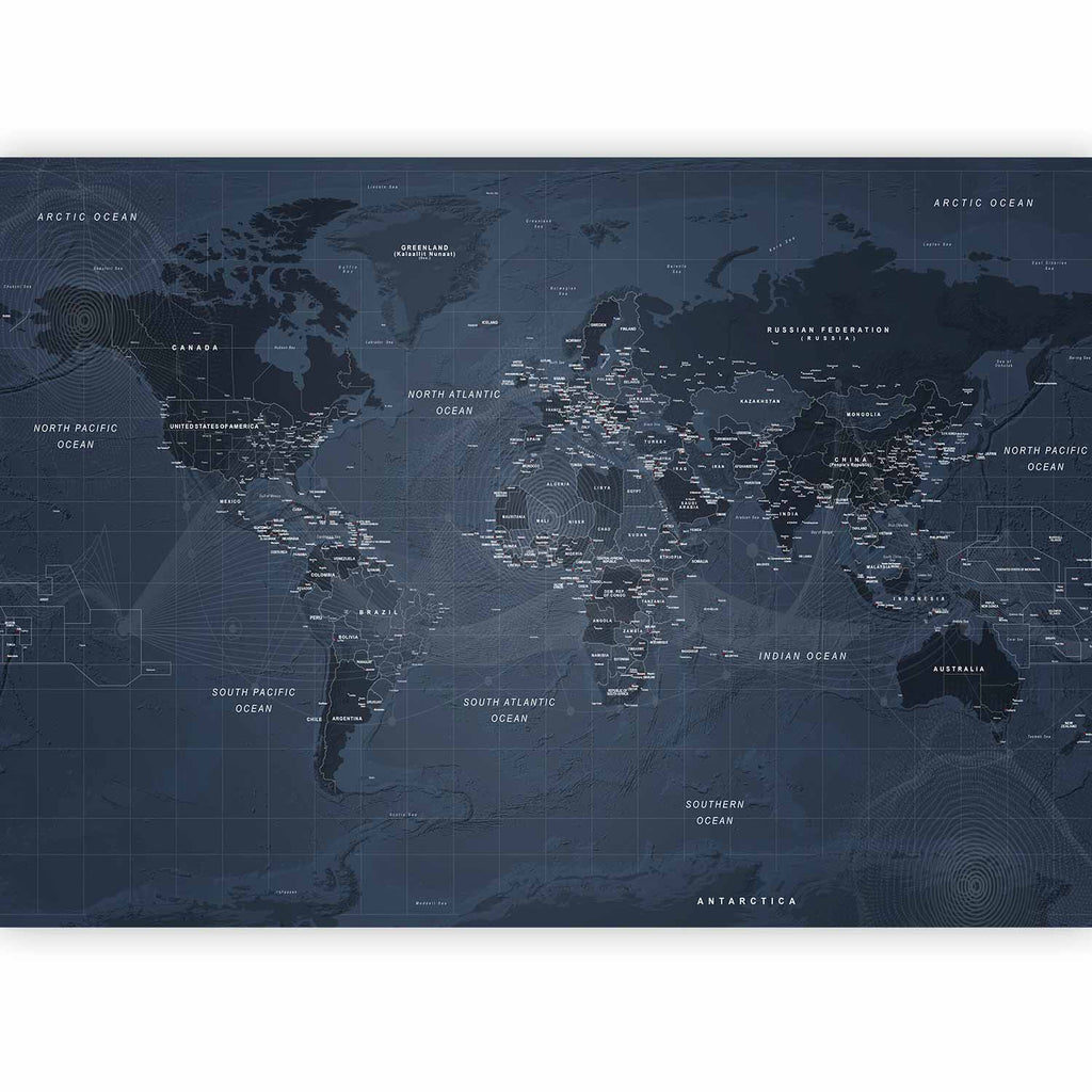 Blue World Map Wall Mural