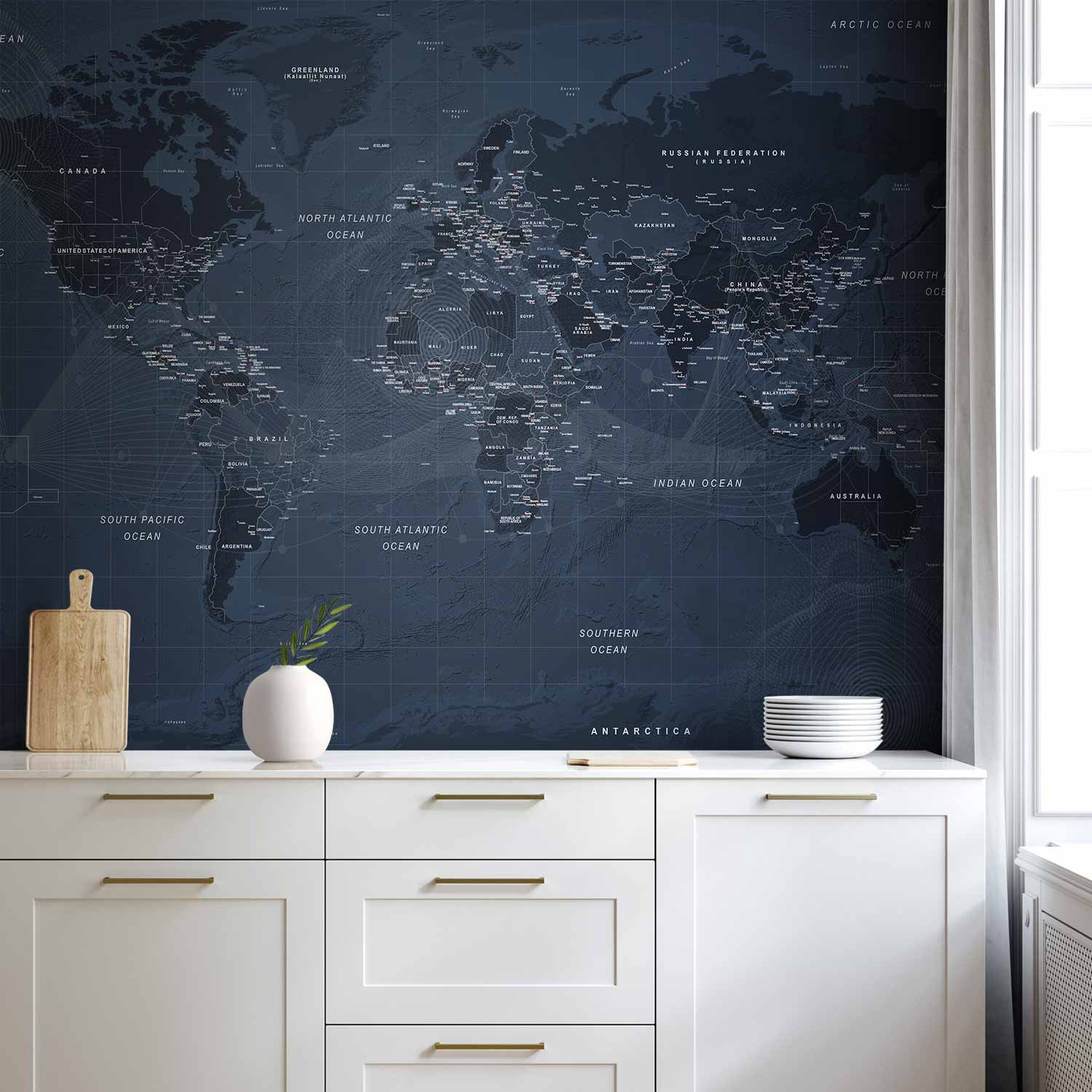 Blue World Map Wall Mural