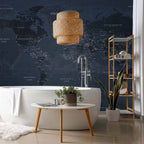 Blue World Map Wall Mural