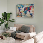 Abstract Colourful World Map Canvas Print