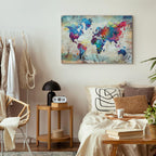 Abstract Colourful World Map Canvas Print