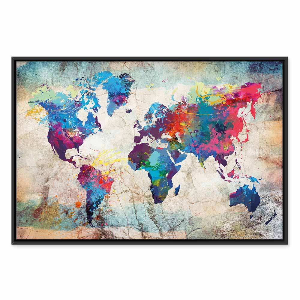 Abstract Colourful World Map Canvas Print