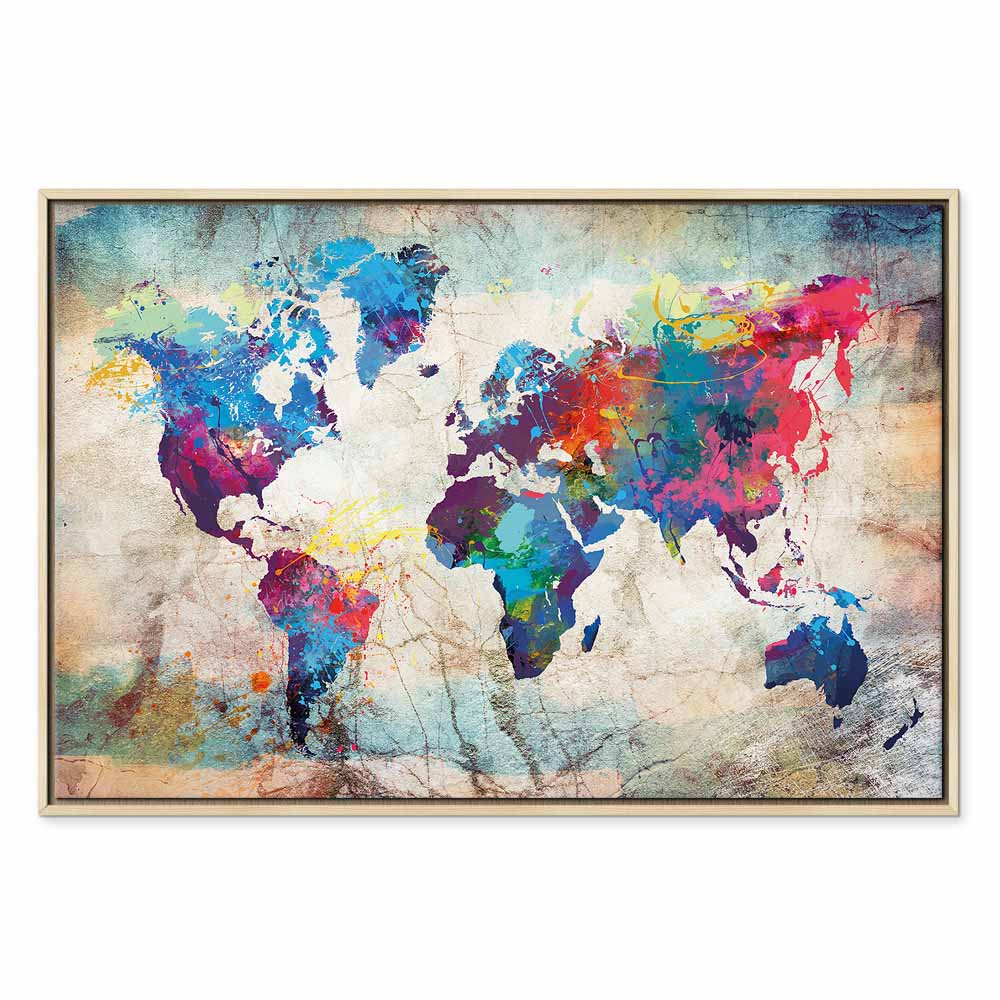 Abstract Colourful World Map Canvas Print