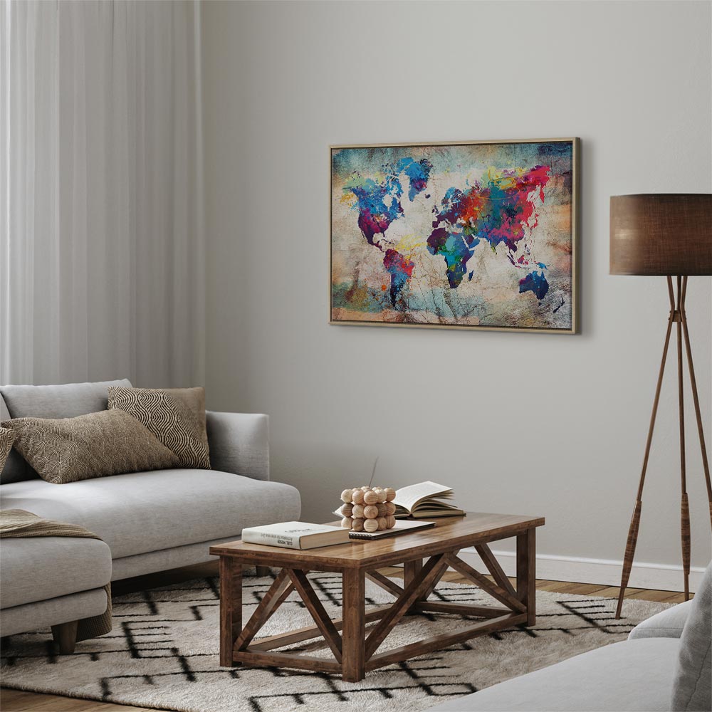 Abstract Colourful World Map Canvas Print