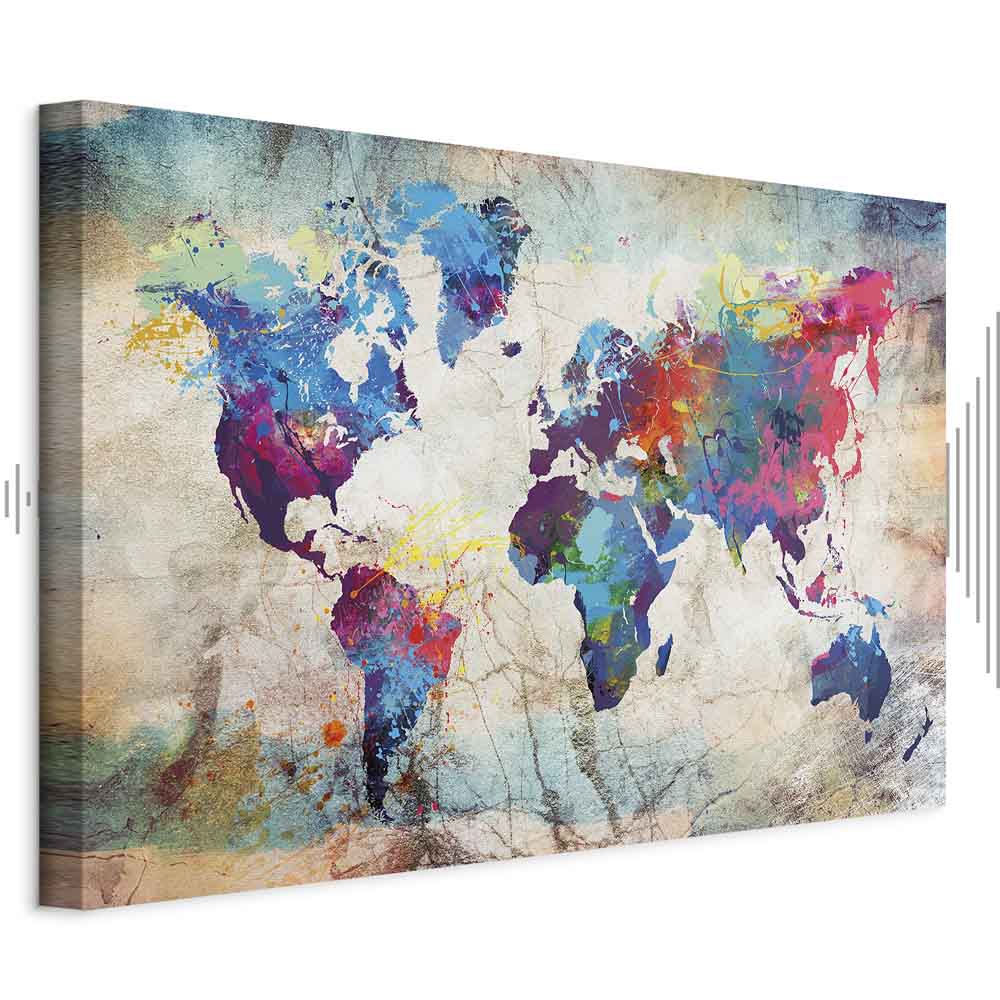 Abstract Colourful World Map Canvas Print