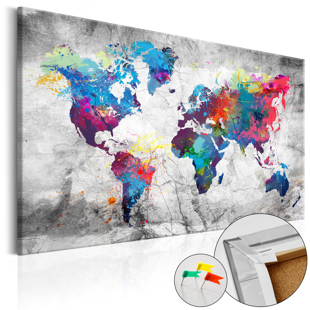 Grey World Map Decorative Pinboard