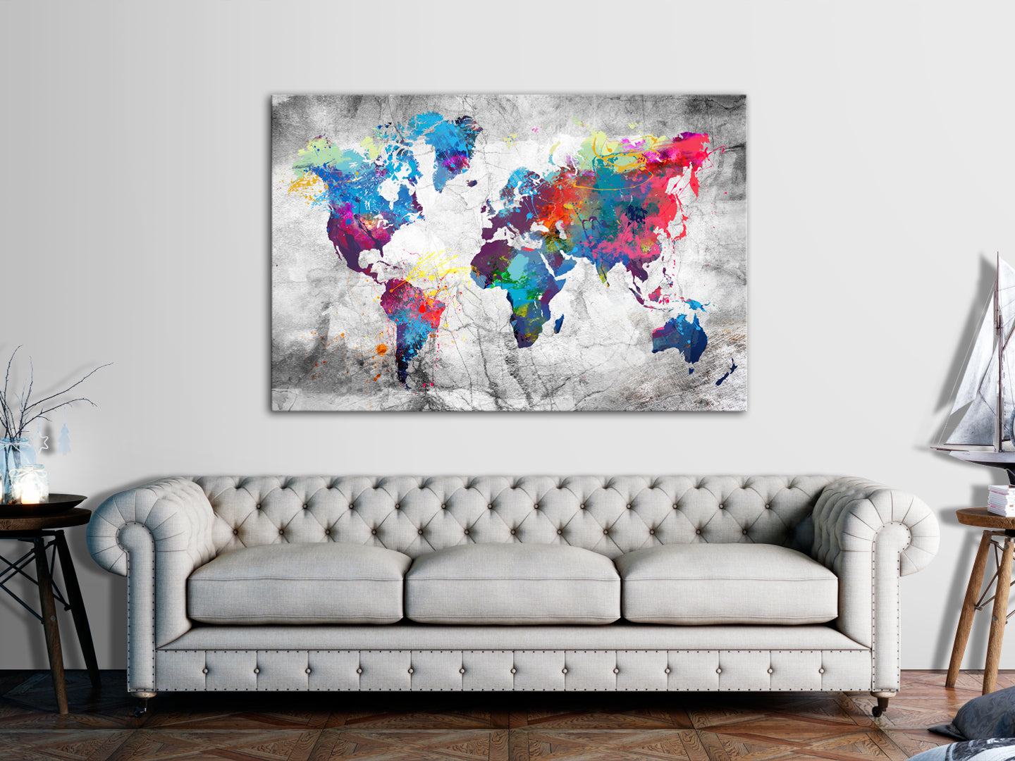 Grey World Map Decorative Pinboard
